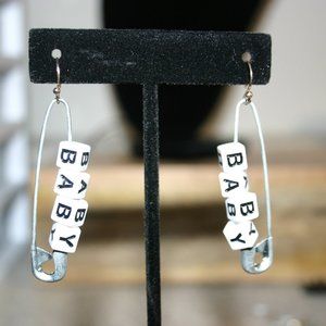 "baby" safety pin earrings